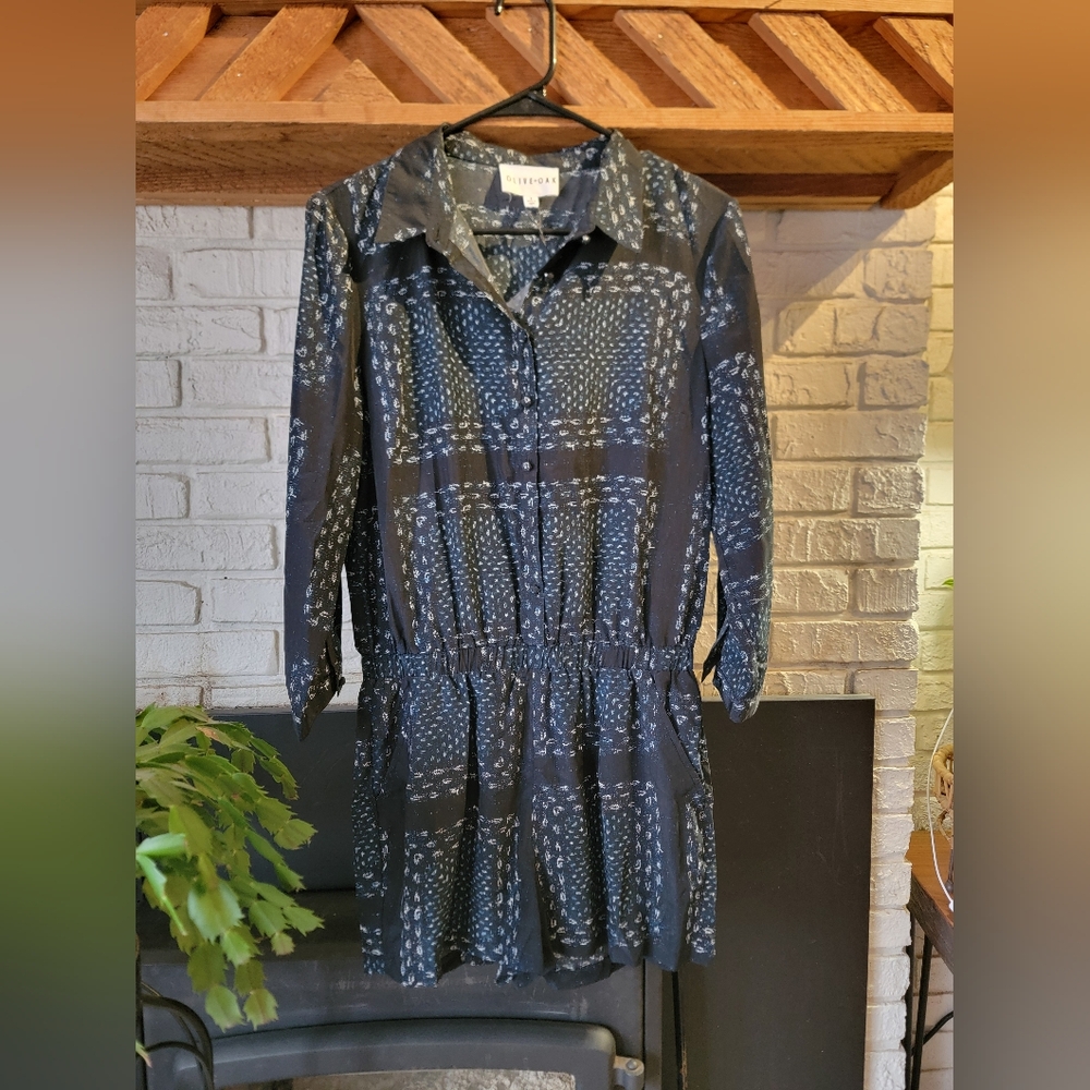 Olive+Oak Black Combo Romper Collared 3/4 Sleeve Size S
